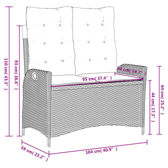 Tuinbankje verstelbaar met kussens poly rattan bruin 8721012450547 10