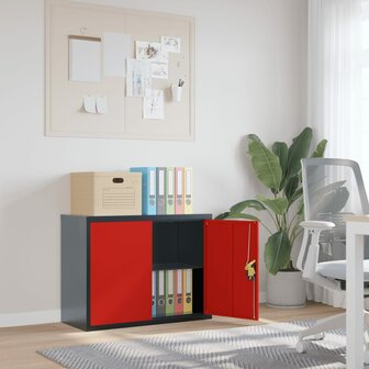 Archiefkast 90x40x70 cm staal antracietkleurig en rood 8720845889470 1