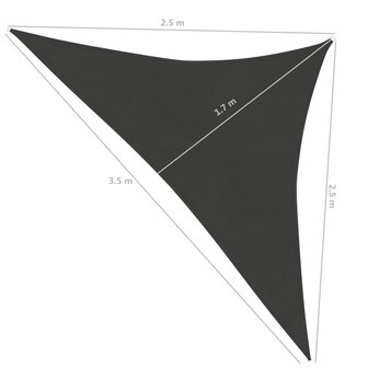 Zonnezeil 160 g/m&sup2; 2,5x2,5x3,5 m HDPE antracietkleurig 8720286096499 6