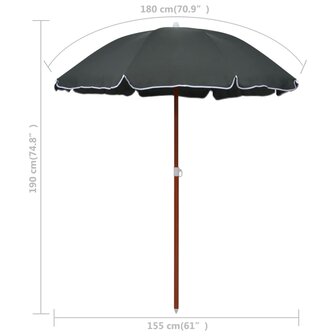 Parasol met stalen paal 180 cm antraciet 8719883758831 5