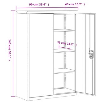 Archiefkast 90x40x140 cm staal antracietkleurig en wit 8720845889708 11