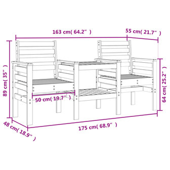 Tuinbank met tafel 2-zits massief grenenhout honingbruin 8720845809164 8