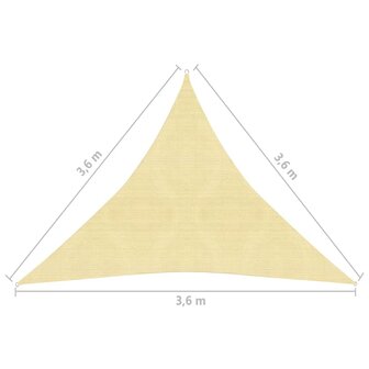 Zonnescherm HDPE driehoekig 3,6x3,6x3,6 m beige 8718475975359 6