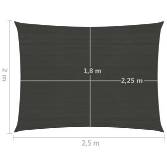 Zonnezeil 160 g/m&sup2; 2x2,5 m HDPE antracietkleurig 8720286096246 6