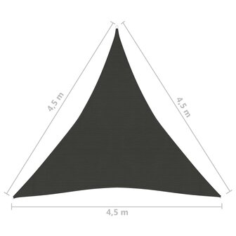 Zonnezeil 160 g/m&sup2; 4,5x4,5x4,5 m HDPE antracietkleurig 8720286096581 6