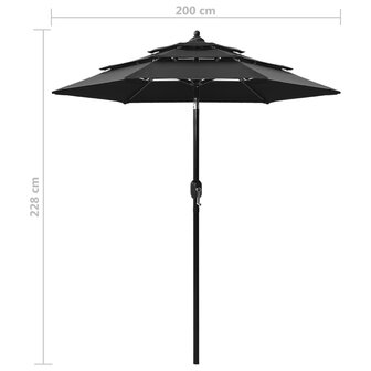 Parasol 3-laags met aluminium paal 2 m zwart 8720286165409 8