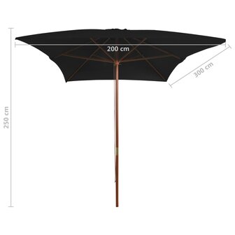 Parasol met houten paal 200x300 cm zwart 8720286164426 6