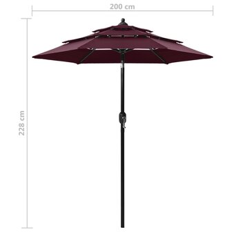 Parasol 3-laags met aluminium paal 2 m bordeauxrood 8720286165386 8