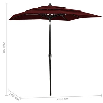 Parasol 3-laags met aluminium paal 2x2 m bordeauxrood 8720286165300 6