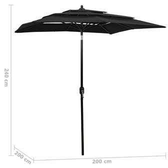 Parasol 3-laags met aluminium paal 2x2 m zwart 8720286165324 6