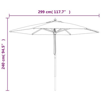 Parasol met houten paal 299x240 cm zwart 8720845760571 8