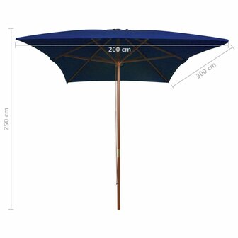 Parasol met houten paal 200x300 cm blauw 8720286164433 6