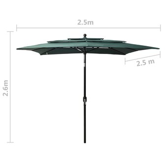 Parasol 3-laags met aluminium paal 2,5x2,5 m groen 8720286165195 8