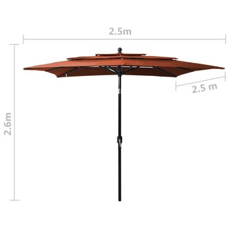 Parasol 3-laags met aluminium paal 2,5x2,5 m terracottakleurig 8720286165232 8