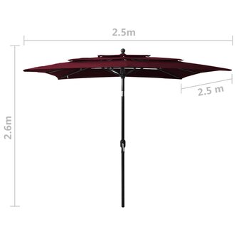 Parasol 3-laags met aluminium paal 2,5x2,5 m bordeauxrood 8720286165225 8