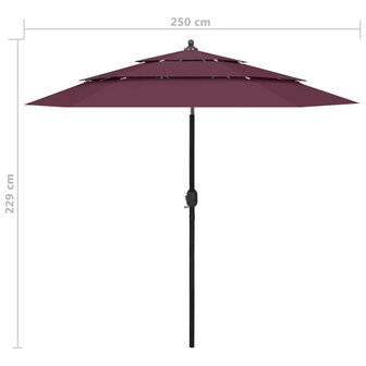 Parasol 3-laags met aluminium paal 2,5 m bordeauxrood 8720286165461 8