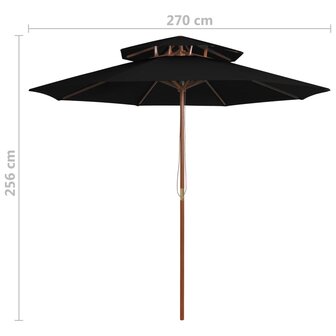 Parasol dubbeldekker met houten paal 270 cm zwart 8720286164488 6