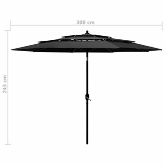 Parasol 3-laags met aluminium paal 3 m antracietkleurig 8720286165522 8