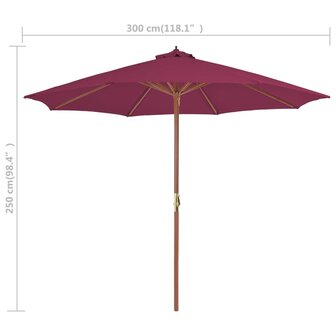 Parasol met houten paal 300 cm bordeauxrood 8718475697367 7