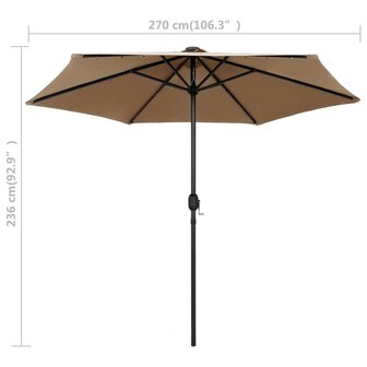 Parasol met LED-verlichting en aluminium paal 270 cm taupe 8719883763637 7