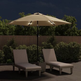 Parasol met LED-verlichting en stalen paal 300 cm taupe 8718475697510 2