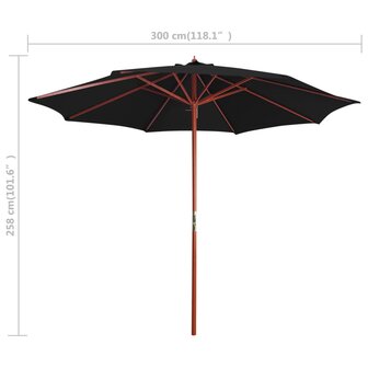 Parasol met houten paal 300x258 cm zwart 8719883744513 6