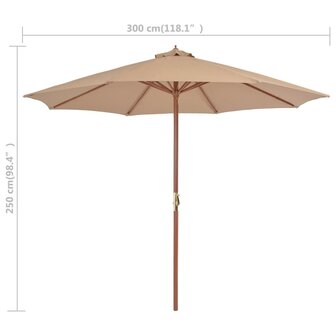 Parasol met houten paal 300 cm taupe 8718475697350 7