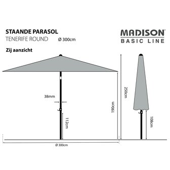 Madison Parasol Tenerife rond 300 cm grijs 8713229087968 7