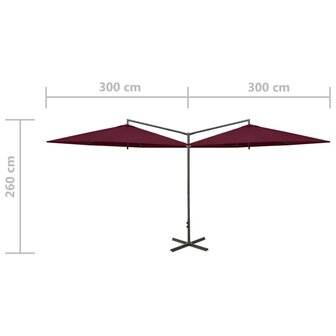 Parasol dubbel met stalen paal 600 cm bordeauxrood 8720286115428 8