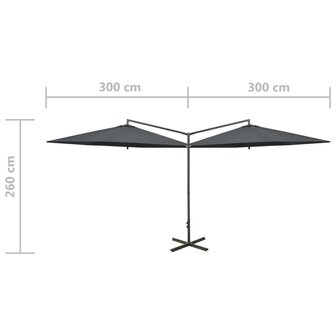 Parasol dubbel met stalen paal 600 cm antracietkleurig 8720286115404 8