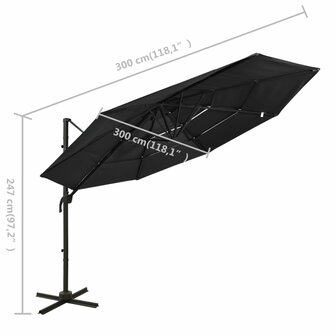 Parasol 4-laags met aluminium paal 3x3 m zwart 8720286165164 8