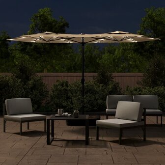 Parasol dubbel met LED&amp;apos;s 316x240 cm taupe 8720845748562 3