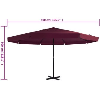 Parasol met aluminium paal 500 cm bordeauxrood 8718475626053 7