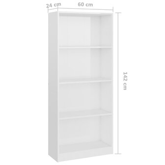 Boekenkast 4 schappen 60x24x142 cm bewerkt hout hoogglans wit 8719883869261 6