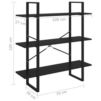 Boekenkast met 3 schappen 100x30x105 cm grenenhout zwart 8720286568460 7