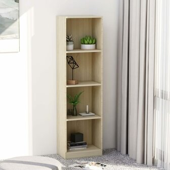 Boekenkast met 4 schappen 40x24x142 cm bewerkt hout sonoma eik 8719883787442 1