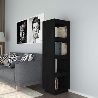 Boekenkast/kamerscherm 40x35x135 cm massief grenenhout zwart 8720286815847 1