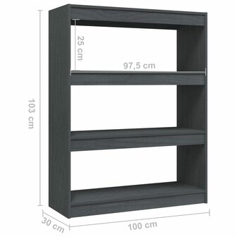 Boekenkast/kamerscherm 100x30x103 cm massief grenenhout grijs 8720286609156 8