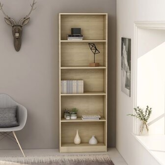 Boekenkast met 5 schappen 60x24x175 cm bewerkt hout sonoma eik 8719883869322 1