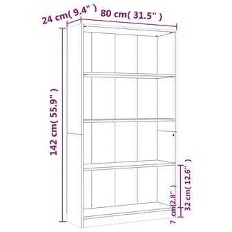 Boekenkast met 4 schappen 80x24x142 cm hout bruin eikenkleur 8720286976067 7