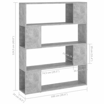 Boekenkast/kamerscherm 100x24x124 cm betongrijs 8720286651483 7