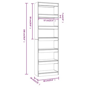 Boekenkast/kamerscherm 60x30x198 cm grijs sonoma eikenkleurig 8720286844434 7