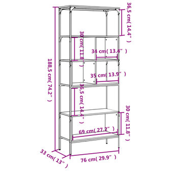 Boekenkast 5-laags 76x33x188,5 cm bewerkt hout bruineikenkleur 8721012340589 11