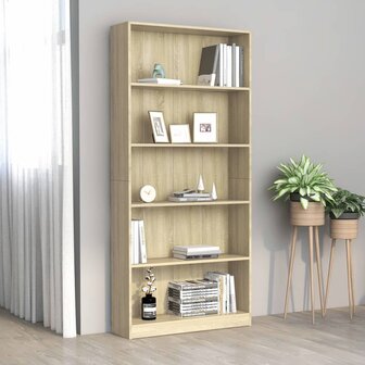 Boekenkast met 5 schappen 80x24x175 cm bewerkt hout sonoma eik 8719883815343 1