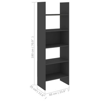 Boekenkast 60x35x180 cm bewerkt hout grijs 8720286352649 7