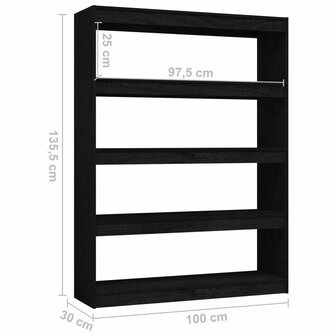 Boekenkast/kamerscherm 100x30x135,5 cm massief grenenhout zwart 8720286609224 8