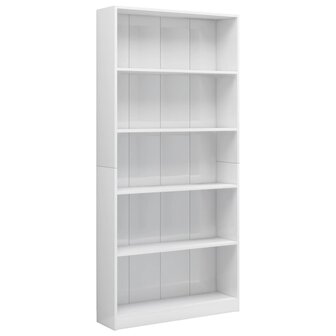 Boekenkast 5 schappen 80x24x175 cm bewerkt hout hoogglans wit 8719883815374 2