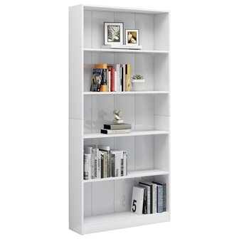 Boekenkast 5 schappen 80x24x175 cm bewerkt hout hoogglans wit 8719883815374 3