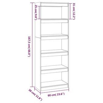 Boekenkast/kamerscherm 60x30x167,5 cm massief grenenhout grijs 8720286608753 8