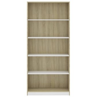 Boekenkast met 5 schappen 80x24x175cm bewerkt hout wit en eiken 8719883815367 4